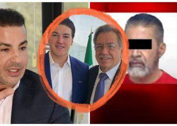 Collage of three men in business attire; the center two are circled in orange, while the right image shows a man with blacked-out eyes.