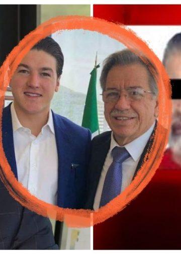 Collage of three men in business attire; the center two are circled in orange, while the right image shows a man with blacked-out eyes.
