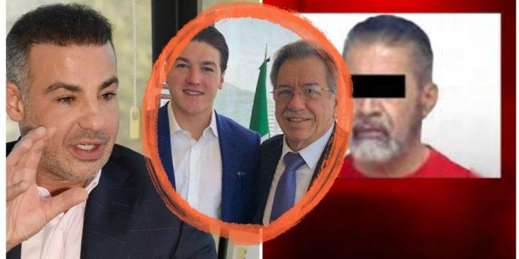 Collage of three men in business attire; the center two are circled in orange, while the right image shows a man with blacked-out eyes.