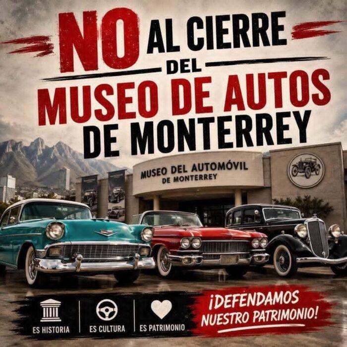 Fachada del recinto cultural amenazado por la ignorancia oficial que sentencia el adiós al Museo del Auto en Nuevo León.